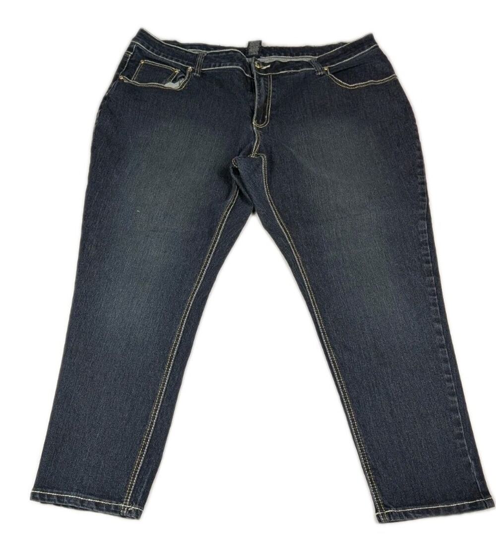Faded Glory Women's 24W Blue Classic Stretch Tapered Jeans Rhinestone Accents
